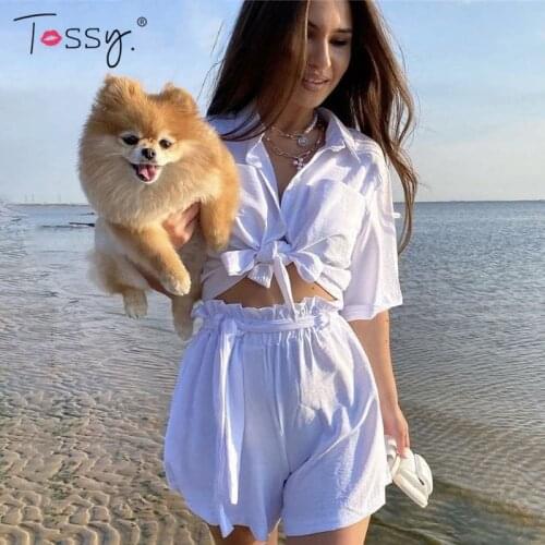 Tossy Casual Two Piece Set Top Shirt And Shorts Set Women 2021 Summer Loose Fashion High Street Leisure Outfits Mujer Sets