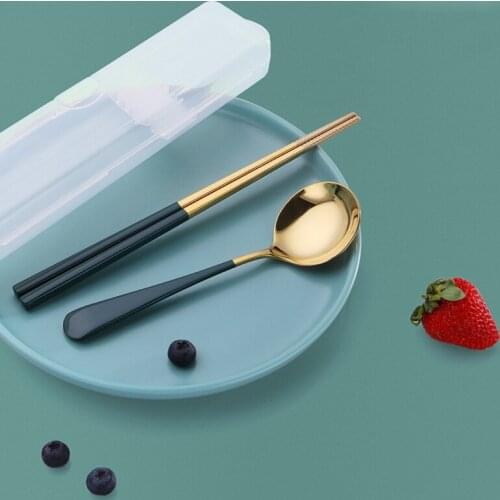1Pc Spoon&1Pair Chopsticks Nordic Luxury Tableware Set Outdoor Travel Tableware Spoon Tourist Dinnerware Chopsticks With Box