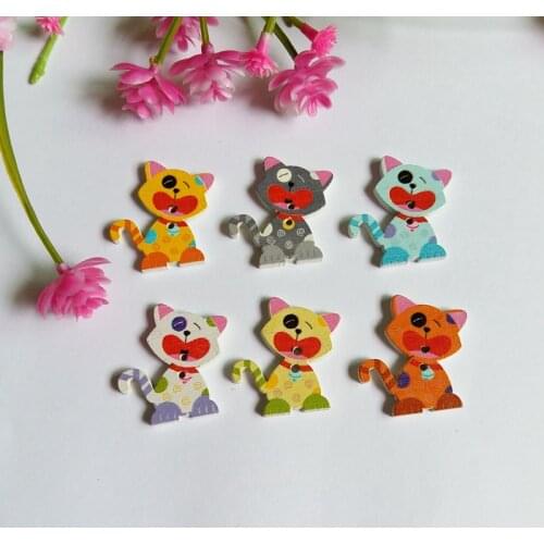 100Pcs Multicolor Printing Cartoon 2 Holes DIY Random Wooden Buttons Sewing Scrapbooking Accessories Decorative Buttons 29*25mm