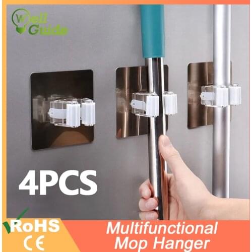 2/4pcs Adhesive Multi-Purpose Hooks Wall Mounted Mop Organizer Holder RackBrush Broom Hanger Hook Kitchen bathroom Strong Hooks
