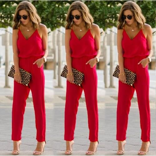 2020 Summer Women Holiday Casual Sleeveless Jumpsuits Fashion Ladies Solid Color Bodysuit Loose Long Pants Trousers