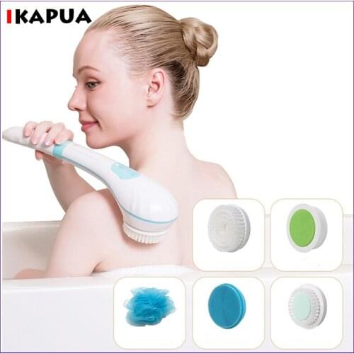 5 in 1 Electric Shower Brush Massage Cleaning Back Scrubber Massager Bathing Brush Bath Sponge For Body Cleaning Foot Scrubber