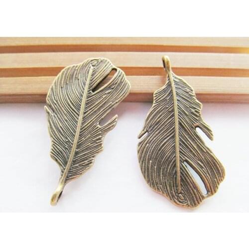 50pcs 24.56mmx46.88mm Antique Silver tone/Antique Bronze Filigree Feather Pendant Charm/Finding,DIY Accessory Jewelry Making