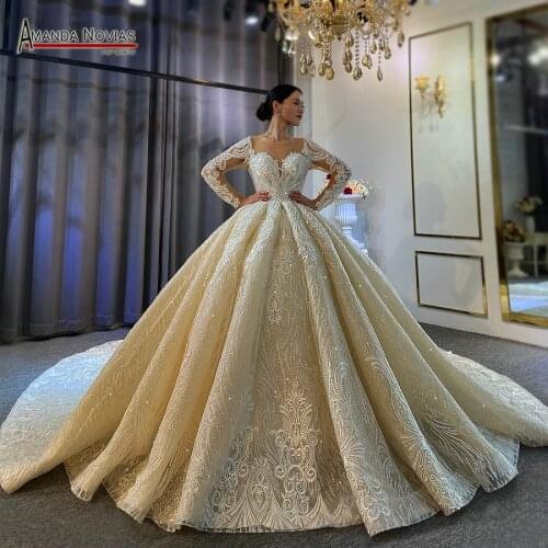 Long sleeves 2021 big ball gown wedding dress princess puffy bridal dress