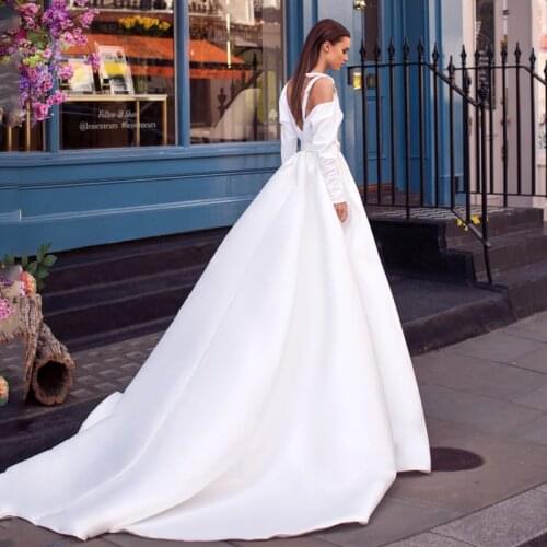 Eightree White A Line Wedding Dress Elegant Long Sleeve One Shoulder Backless Bride Dress Cathedral Train Bridal Gowns Plus Size