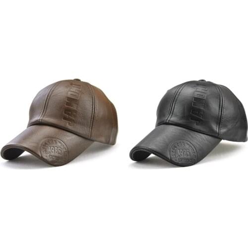 JAMONT 2x PU Leather Baseball Cap Men Snapback Hat Casquette Gorras Para Hombre Mens Peaked Cap-Black & Little Coffee