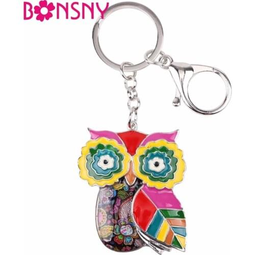 Bonsny Enamel Owl Key Chain For Women Handbag Pendant Keychain Key Ring Car Accessories 2017 New Charm Fashion Jewelry Gifts