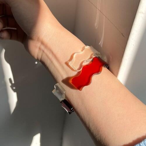 HZ 2021 Trendy Summer Multicolor Transparent Resin Acrylic Wave Simple Rings Bracelet for Women Girls New Party Jewelry Gifts