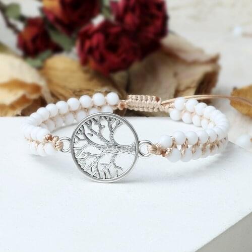 Charm Sliver Color 4MM White Magnetic Double Row of Knitting Bracelet Yoga Natural Stone Braid Bangles Jewelry Gift For Couple