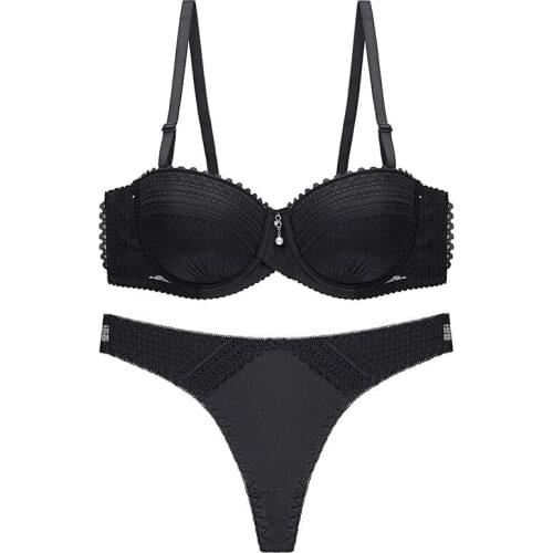 Women Lingerie Pure color Sexy Bra Set Lace 75 80 85 90 A B C cup Thin Cup Underwear 2PCS/set