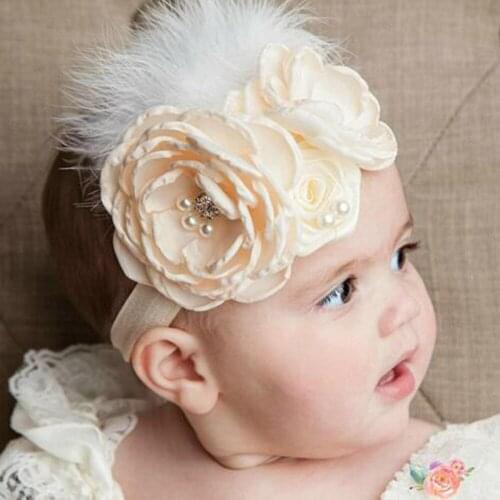 Princess Simulation Flower Elastic Headband Hairbands Feather Pearl Wedding Party Hair Accessories Children Kid Baby Photo Props