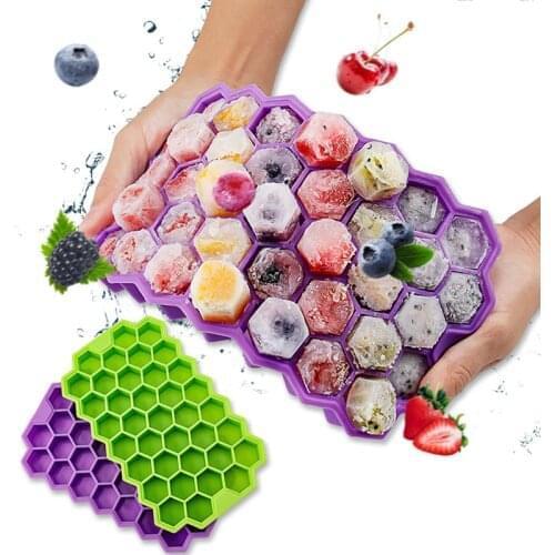 37 Cavity Honeycomb Ice Cube Trays With Removable Lid Food Grade Silicone Ice Cube Mold For Ice Cream Whiskey Cocktail BPA Free
