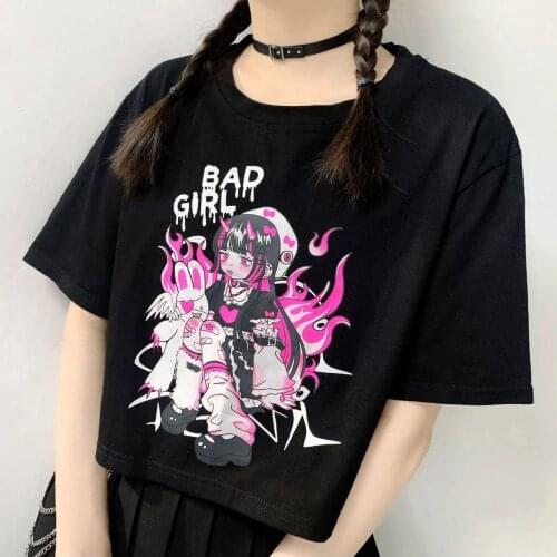 Harajuku y2k Summer Women Streetwear T Shirt Tops Ullzang Gothic Kawaii Retro Anime HipHop Short Sleeved Oversized T-shirts Tops