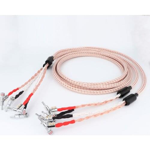 Hi-end 12TC 24 Core Speaker Cable Cord Wire With Rhodium/Gold Plated Y Shape Spade To Banana Plugs