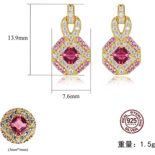 HOT Sell S925 Sterling Silver Retro court style artificial Ruby Crystal zircon ruby sapphire Earrings