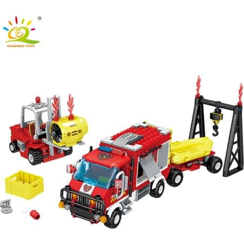 HUIQIBAO Toys 412pcs Forest Rescue Fire Truck Building Blocks For Children City Firefighter Figure Construction Bricks