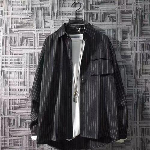 Classic mens striped shirt spring and autumn new style Korean casual fashion mens shirt mens jacket