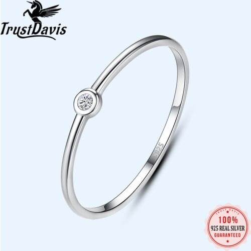 Trustdavis Trendy Real 925 Sterling Silver Minimalist Fashion Tiny CZ Finger Rings For Women Wedding Party S925 Jewelry DA1296