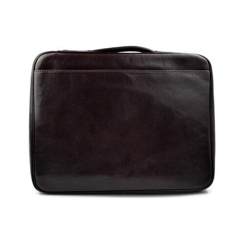 Leather folder document file folder A4 leather zipped folder bag dark brown