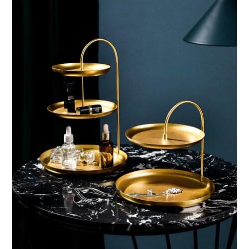 Nordic creative metal double fruit plate jewelry decoration shelf makeup storage box light luxury style ornaments