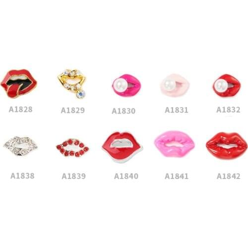 10Pcs 3D Metal Cute Lips For Nail Art Fashion Red Lips Glitter Nail Art Decorations Alloy Nail Charms Nail Accessories