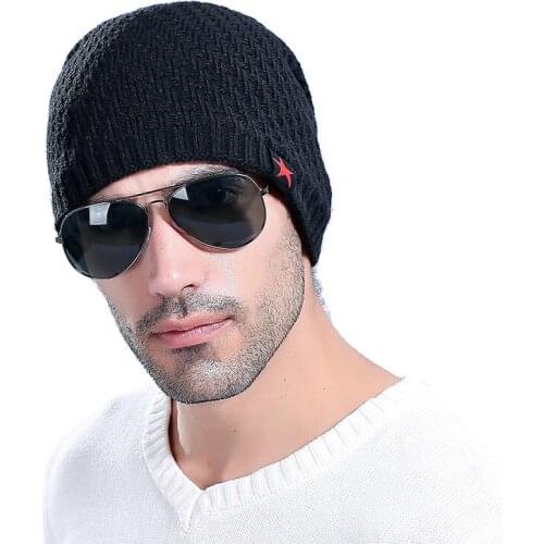 Mingjiebihuo New fashion unisex autumn and winter five-star wool hat outdoor plus cashmere knitted hat warm head cap