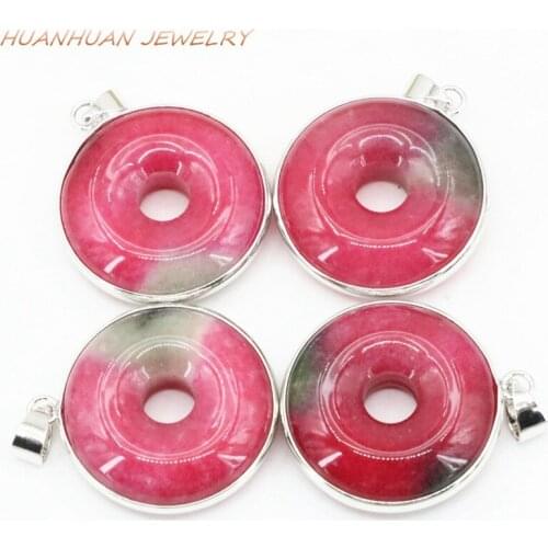 Trendy Chain Necklace & Pendant Stainless Steel Natural Stone Jades Round Circle Pendants Necklace For Women 26mm Jewelry B3326