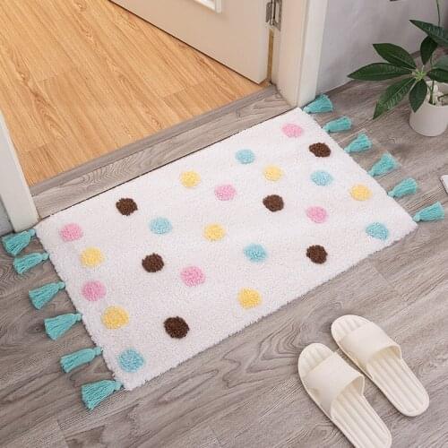Soft Cotton Bathroom Rug with Tassels Nordic Non Slip Bath Rugs for Bathroom Anti Slip Entrance Door Mat Home Floor Mats Rugs