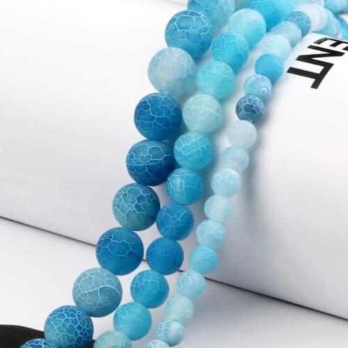Natural Blue Weathered Stone Round Loose Beads Women DIY Charm Bracelet Necklace 6 8 10 MM Pick Size For Jewelry Gift Making Box