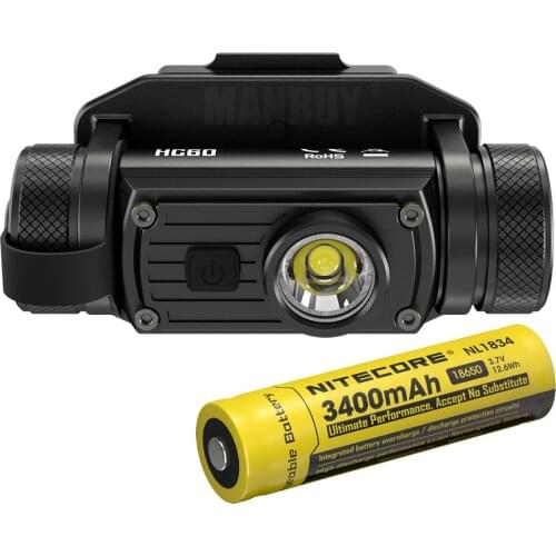 NITECORE HC60M 1000Lumen CREE U2 LED + NVG Mount 18650 Rechargeable Battery Helmet Light Waterproof Travel Outdoor Free Shipping