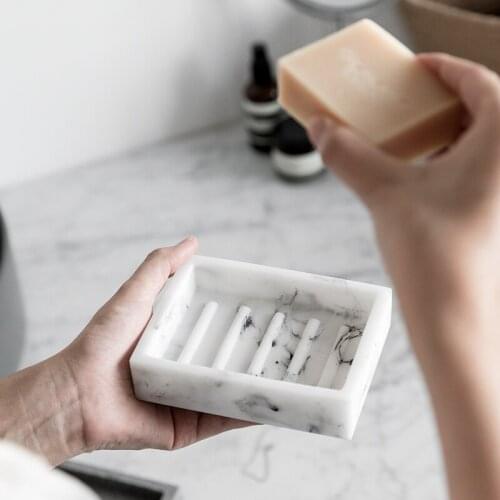 Nordic Bathroom Accessories Imitation Marble Stripe Resin Soap Holder Storage Dish
