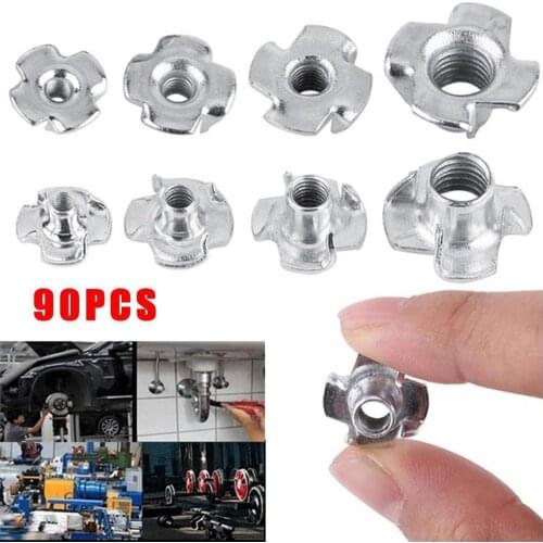 80pcs M3 M4 M5 M6 M8 Zinc Plated Four Claws Nut Speaker Nut T-nut Blind Pronged Tee Nut Furniture Hardware