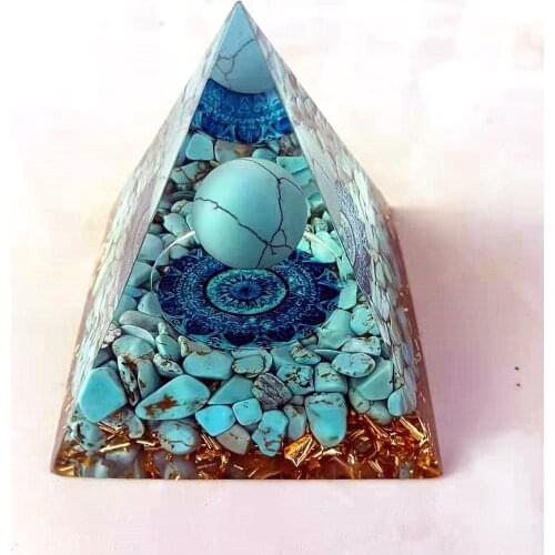 Orgonite Augen Pyramid Ornament Natural Turquoise Resin Energy Belief Energy Tower High Frequency Healing Tower