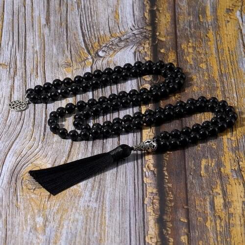 108Japa Mala Necklace 6mm Black Onyx Rosary Beads Knotted Meditation Yoga Semi-Precious Stone Jewelry