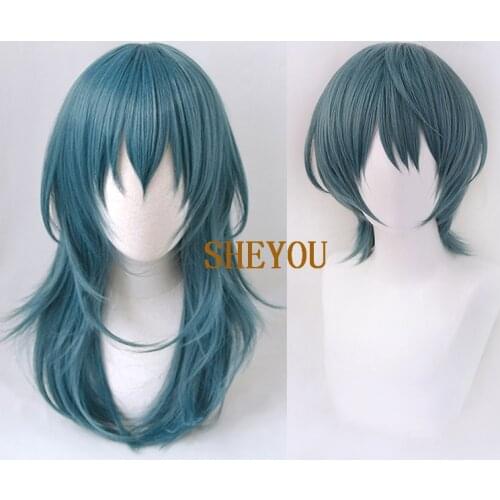 Fire Emblem: ThreeHouses Byleth Wig Cosplay Costume Heat Resistant Synthetic Hair Men Women Blue Green Hair Wigs + Wig Cap