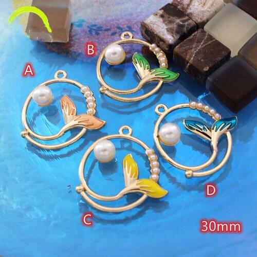 Mermaid Charms with Pearl for Jewelry making Gold Metal Enamel Charm Pendant 10pcs Lovely Mermaid Tail Charms Earrings Pendant