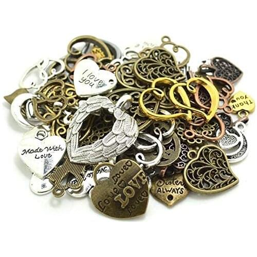 100 Gram (60-70pcs) Mixed Metal Alloys Heart-Shaped Pendant Charms Bracelet Necklace DIY Jewelry MakingAccessory