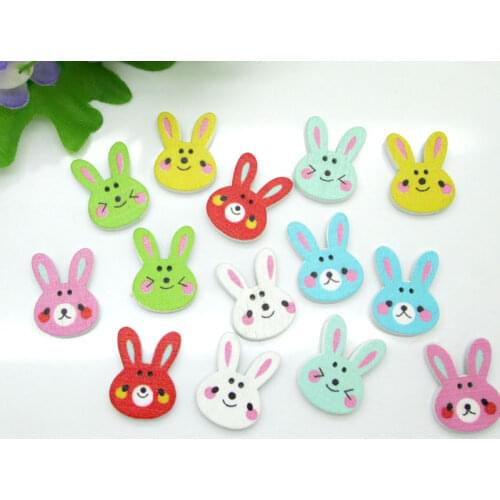 100Pcs Mixed Rabbit Wooden Buttons Flatback Cabochon Scrapbooking Crafts Wood Knopf Bouton Kawaii Decor Diy Accessories