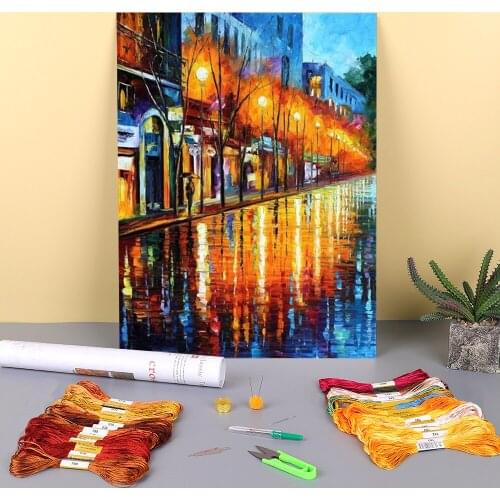 Early Morning In Paris Pre-Printed 11CT Cross-Stitch Complete Kit DIY Embroidery DMC Threads Craft Needlework Promotions