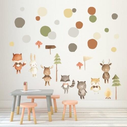 Cartoon Forest Animals Wall Sticker Bear Fox Tree Diy Mural Art Decals Nursery Kids Room Bedroom Wallpaper Poster Home Decor