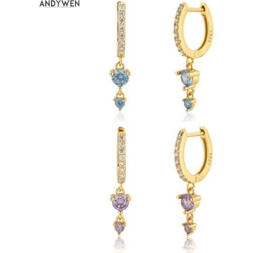 ANDYWEN 200 New 925 Sterling Silver Gold Zircon Charm Drop Earring Piercing Pendiente Luxury Pave Pendiente Luxury Jewelry