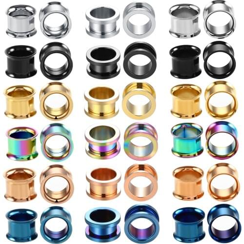 2pcs/lot Steel Screw Ear Plugs Tunnel Flesh Earring Gauges Hollow Piercing Tunnels Ear Expander Stretcher Body Jewelry 2mm-20mm