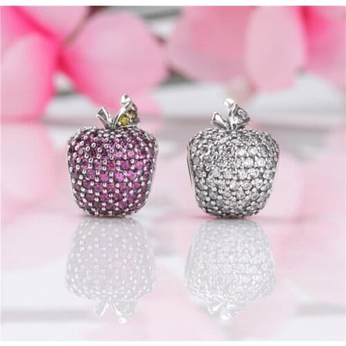 DoDoFly Genuine 925 sterling silver Full zircon red apple charms fit original bracelet DIY Jewelry
