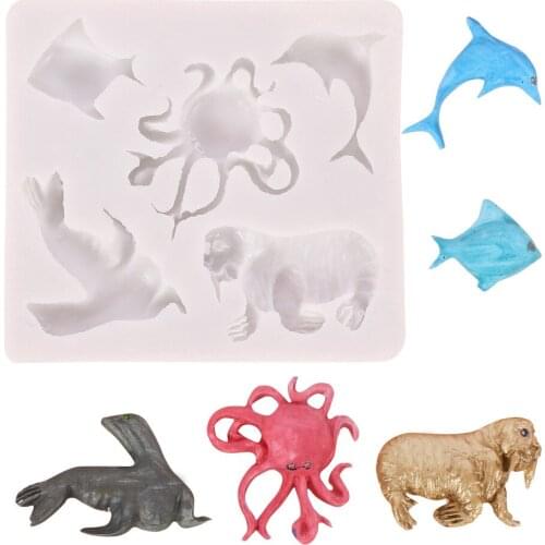 Facemile Ocean Series Dolphin Octopus Walrus Fondant Cake Silicone Mold DIY Chocolate Candy Baking Tools Sugarcraft Cake Tools