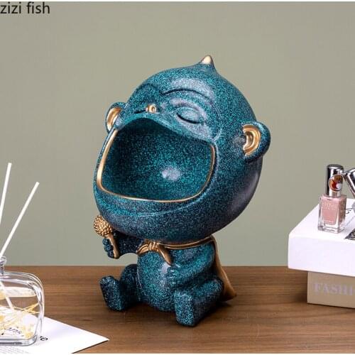Creative Blue Monkey Sculpture Storage Ornaments Cute Animal Figurines Jewelry Candy Storage Box Wedding Gifts Home Decoration
