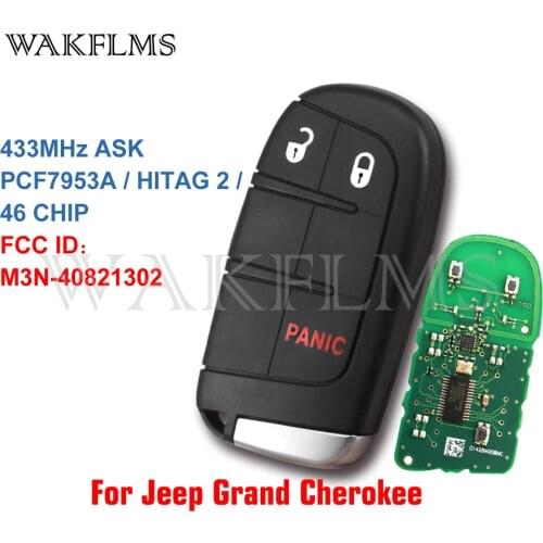 M3N-40821302 Smart Remote Car Key Fob 3 Buttons 433MHz PCF7953A ID46 For 2014 2015 2016 2017 2018 2019 Jeep Grand Cherokee