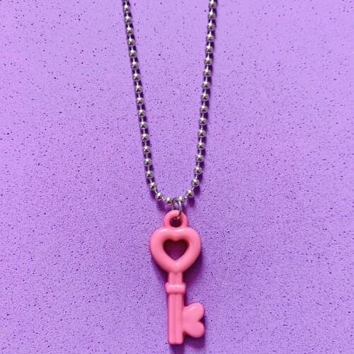 Y2K Jewelry Pink Heart Lock Necklace For Women Acrylic Cute Sweet Cool Harajuku Vintage Necklace Charms 90s Aesthetic Gifts New