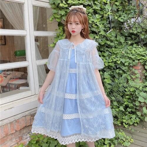 Japanese-Style Sweet Doll Collar Lace-up Loose Bubble Short-Sleeved Cape Cardigan Lace Sunscreen Inverness lolita dress
