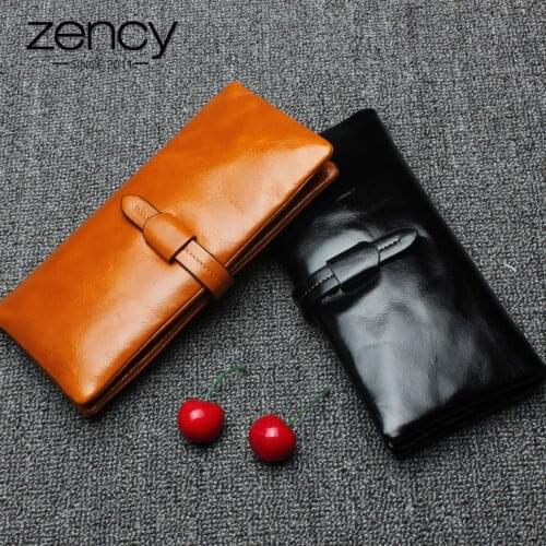 Zency 100% Genuine Leather Elegant Women Long Purse Large Capacity Ladies Wallet Simple Practical Coin Purse Card Holders