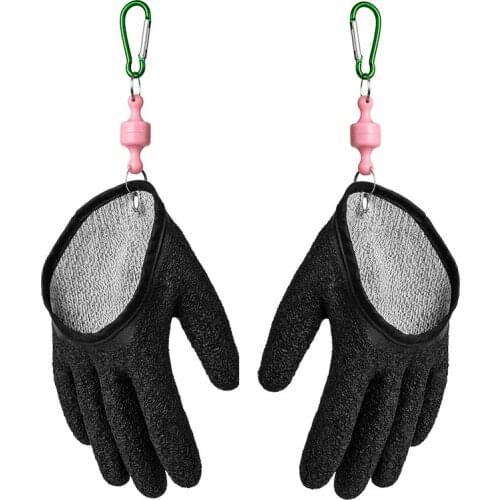 1 Pair Professional Latex Fishing Catching Gloves Set Non-Slip Anti-Puncture Hunting Fishing Gloves with Lanyard Carabiner